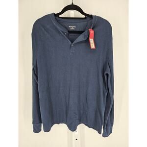 Merona Mens Sz L Thermal Henley Long Sleeve Shirt Dark Blue NEW